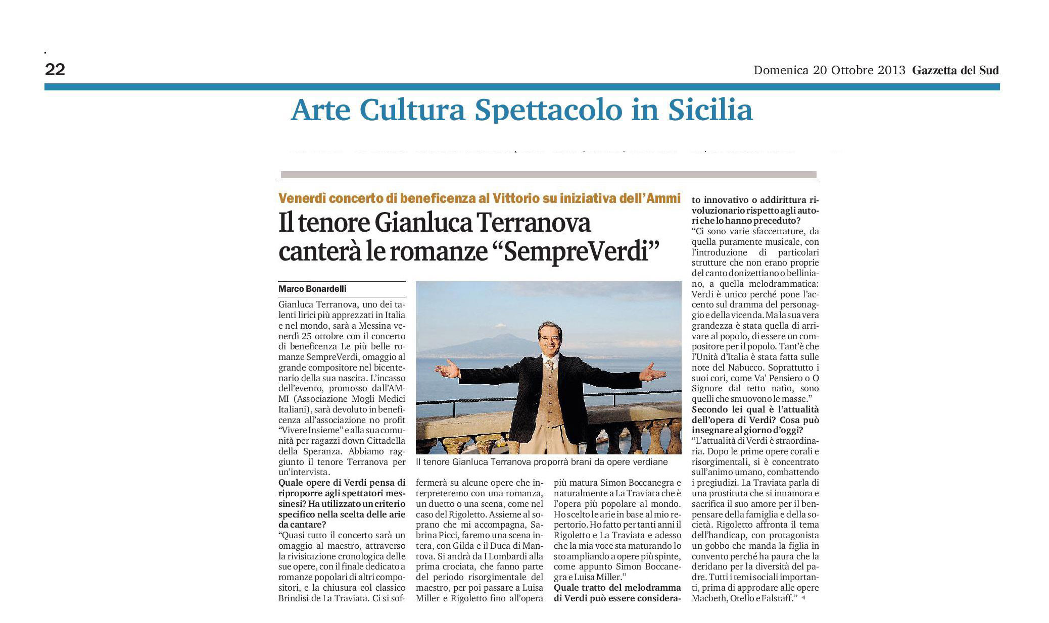 32 - Il tenore Gianluca Terranova canterà le romanze SempreVerdi - Gazzetta del Sud - 20 ottobre 2013.jpg