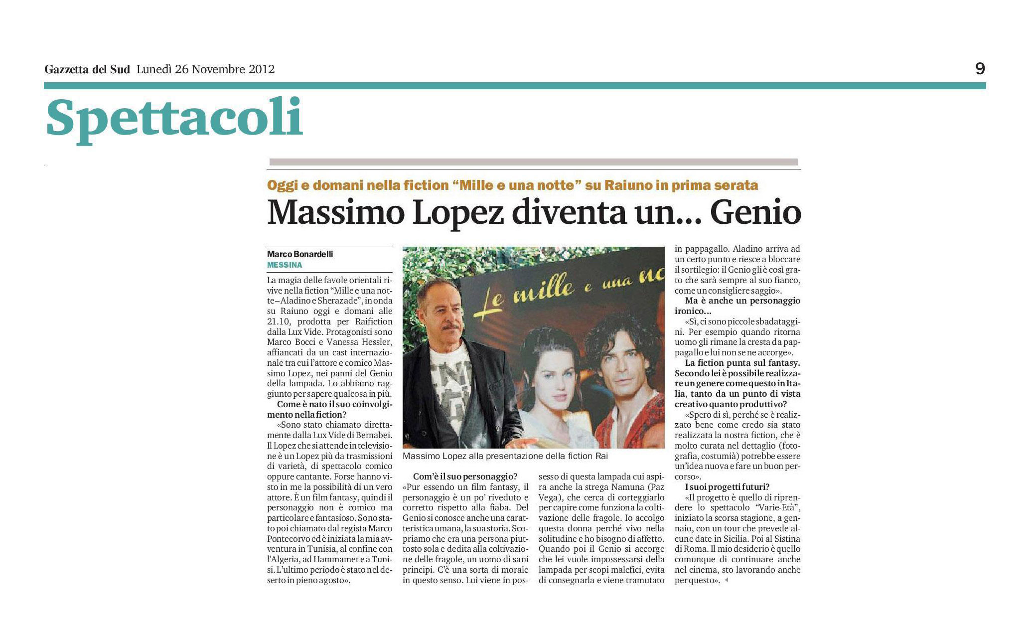 6 - Massimo Lopez diventa un Genio - Gazzetta del Sud - 26 novembre 2012.jpg