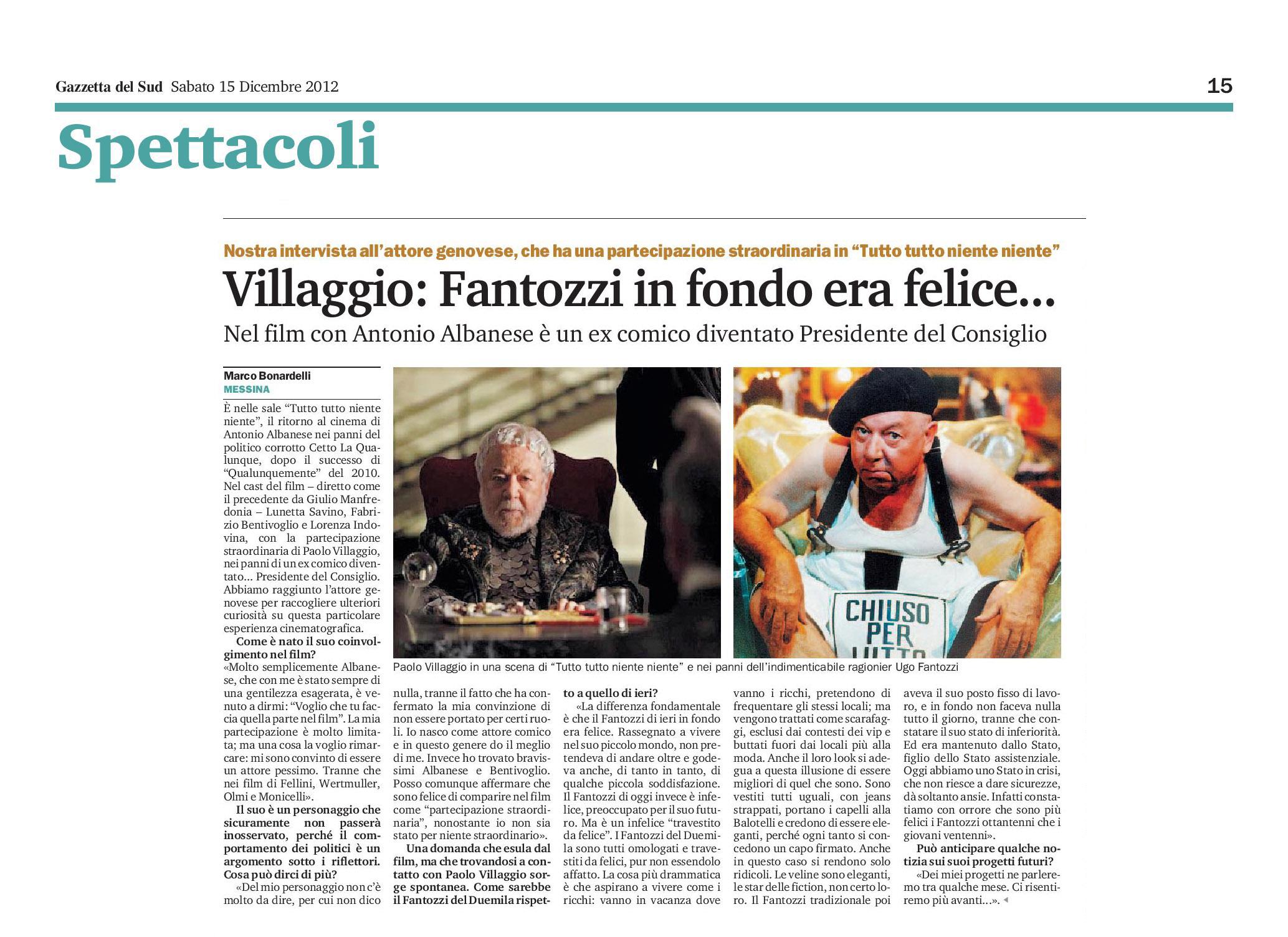 8 - Paolo Villaggio - In fondo Fantozzi era felice - Gazzetta del Sud - 15 dicembre 2012.jpg