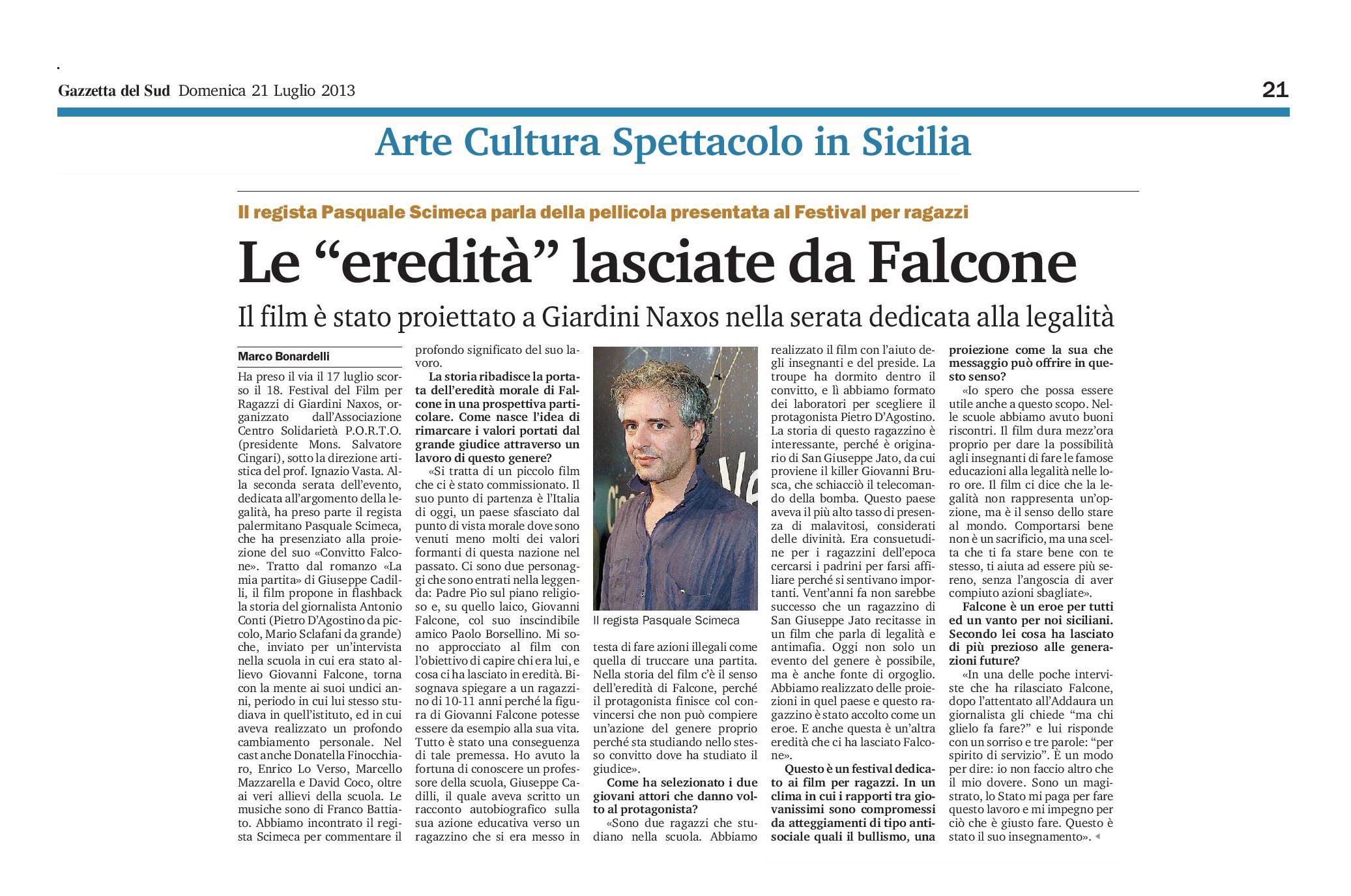 25 - Pasquale Scimeca - Le eredità lasciate da Falcone - Gazzetta del Sud - 21 luglio 2013.jpg