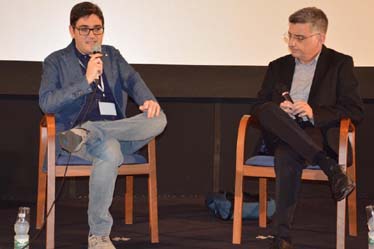 Marco Bonardelli e Francesco Calogero durante la masterclass al Fotogramma d'oro 2019