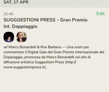 L'annuncio della room di Suggestioni Press dedicata al Gran Premio Internazionale del Doppiaggio